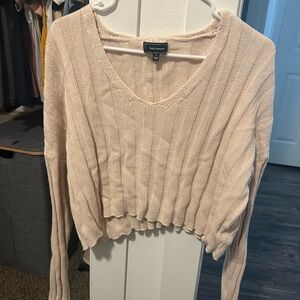 Beige Knit V-Neck Sweater
